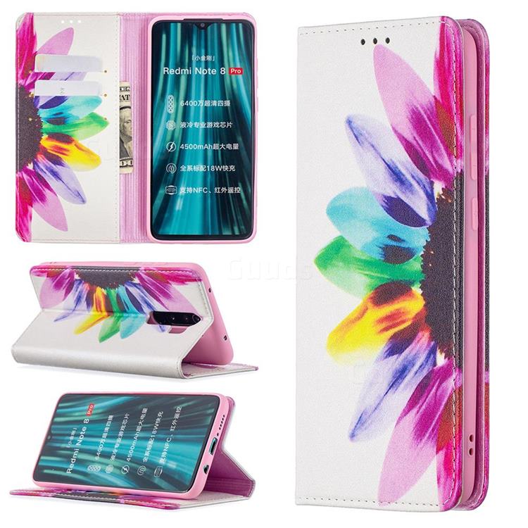 Sun Flower Slim Magnetic Attraction Wallet Flip Cover for Mi Xiaomi Redmi Note 8 Pro