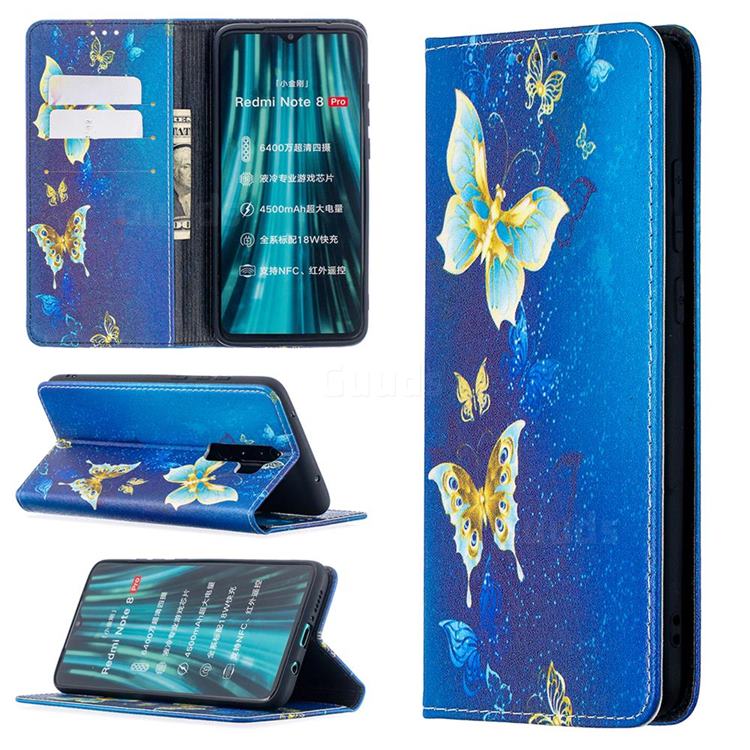 Gold Butterfly Slim Magnetic Attraction Wallet Flip Cover for Mi Xiaomi Redmi Note 8 Pro