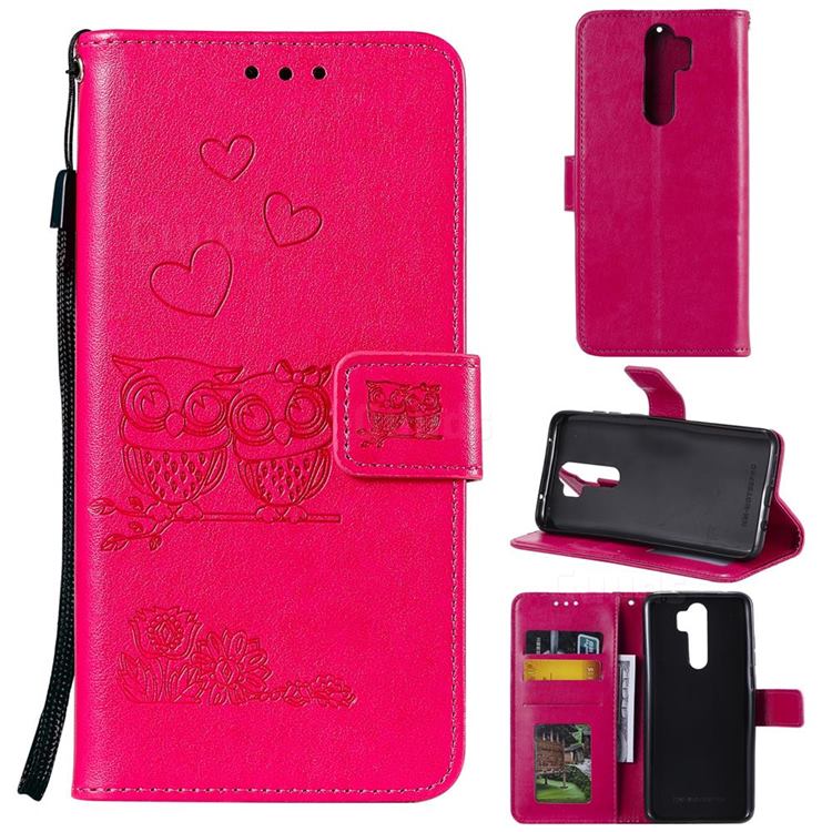 Embossing Owl Couple Flower Leather Wallet Case for Mi Xiaomi Redmi Note 8 Pro - Red