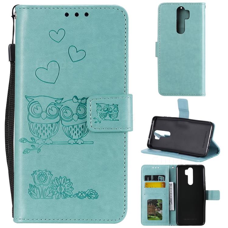 Embossing Owl Couple Flower Leather Wallet Case for Mi Xiaomi Redmi Note 8 Pro - Green
