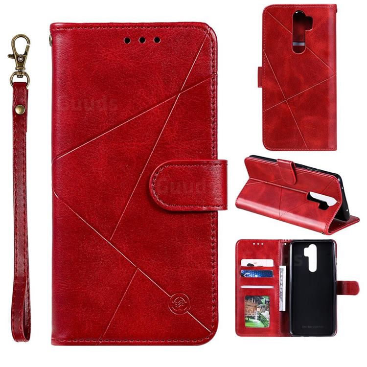 Embossing Geometric Leather Wallet Case for Mi Xiaomi Redmi Note 8 Pro - Red