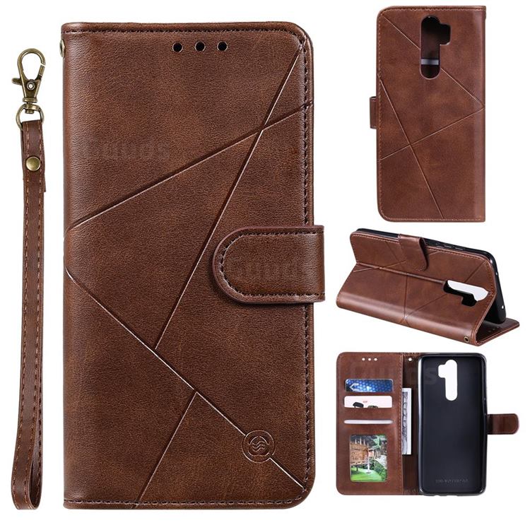 Embossing Geometric Leather Wallet Case for Mi Xiaomi Redmi Note 8 Pro - Brown