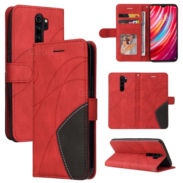 Luxury Two-color Stitching Leather Wallet Case Cover for Mi Xiaomi Redmi Note 8 Pro - Red