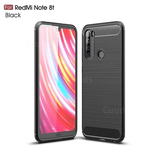 Luxury Carbon Fiber Brushed Wire Drawing Silicone TPU Back Cover for Mi Xiaomi Redmi Note 8T - Black