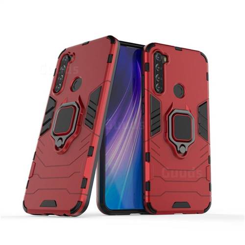 Black Panther Armor Metal Ring Grip Shockproof Dual Layer Rugged Hard Cover for Mi Xiaomi Redmi Note 8T - Red