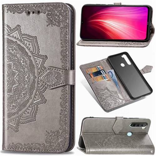 Embossing Imprint Mandala Flower Leather Wallet Case for Mi Xiaomi Redmi Note 8T - Gray