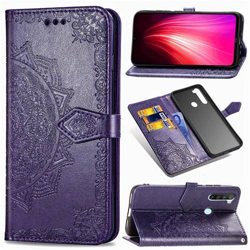 Embossing Imprint Mandala Flower Leather Wallet Case for Mi Xiaomi Redmi Note 8T - Purple