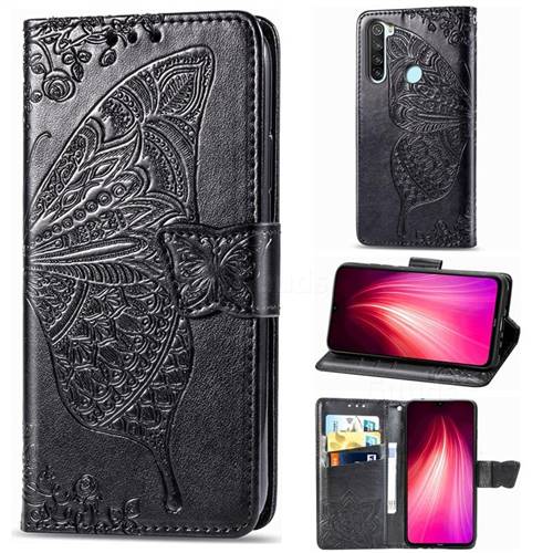 Embossing Mandala Flower Butterfly Leather Wallet Case for Mi Xiaomi Redmi Note 8T - Black