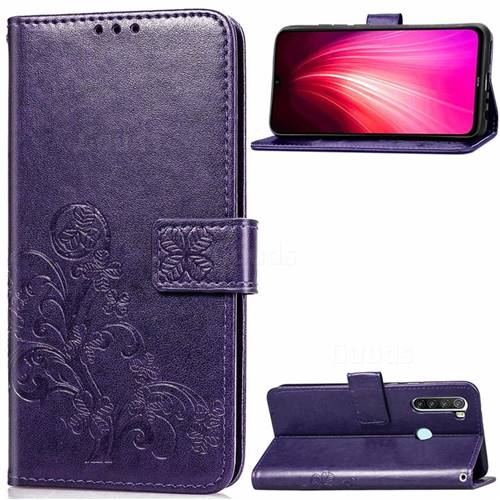 Embossing Imprint Four-Leaf Clover Leather Wallet Case for Mi Xiaomi Redmi Note 8T - Purple