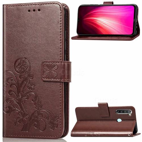 Embossing Imprint Four-Leaf Clover Leather Wallet Case for Mi Xiaomi Redmi Note 8T - Brown