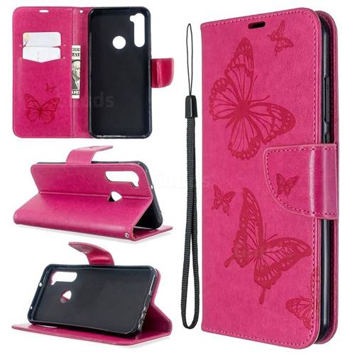 Embossing Double Butterfly Leather Wallet Case for Mi Xiaomi Redmi Note 8T - Red