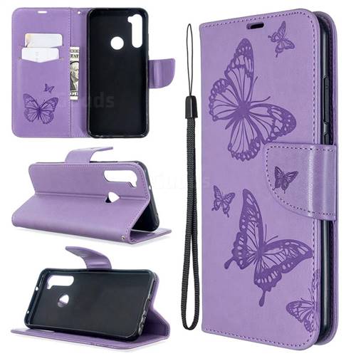 Embossing Double Butterfly Leather Wallet Case for Mi Xiaomi Redmi Note 8T - Purple
