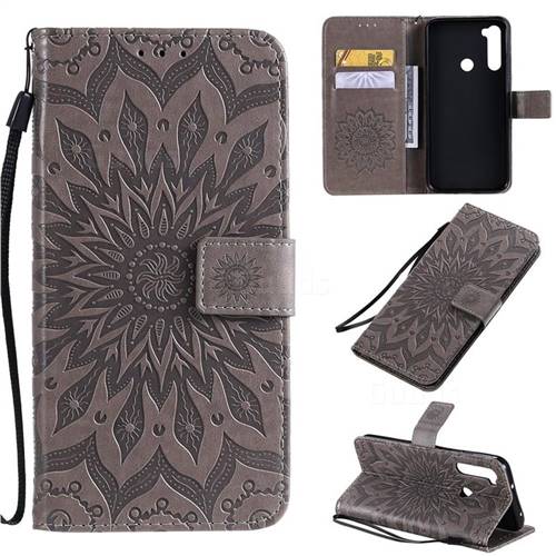 Embossing Sunflower Leather Wallet Case for Mi Xiaomi Redmi Note 8T - Gray