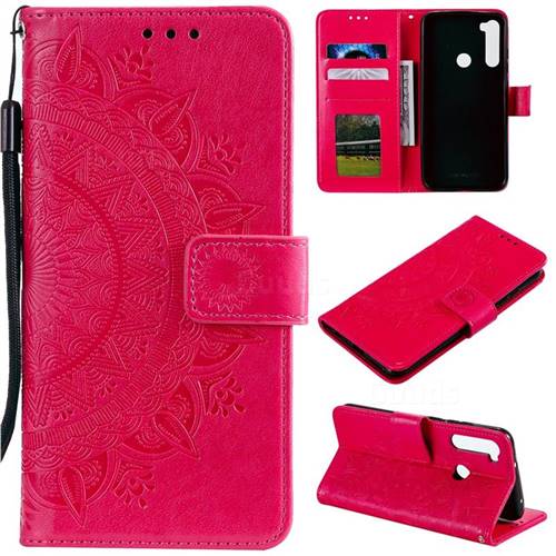Intricate Embossing Datura Leather Wallet Case for Mi Xiaomi Redmi Note 8T - Rose Red
