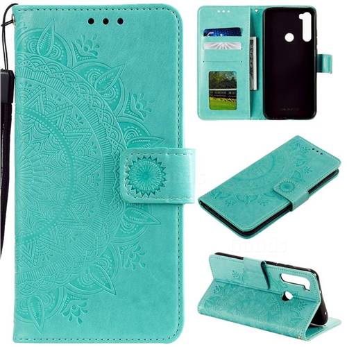 Intricate Embossing Datura Leather Wallet Case for Mi Xiaomi Redmi Note 8T - Mint Green