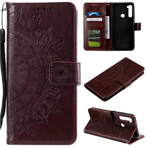 Intricate Embossing Datura Leather Wallet Case for Mi Xiaomi Redmi Note 8T - Brown
