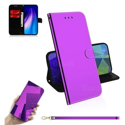Shining Mirror Like Surface Leather Wallet Case for Mi Xiaomi Redmi Note 8T - Purple
