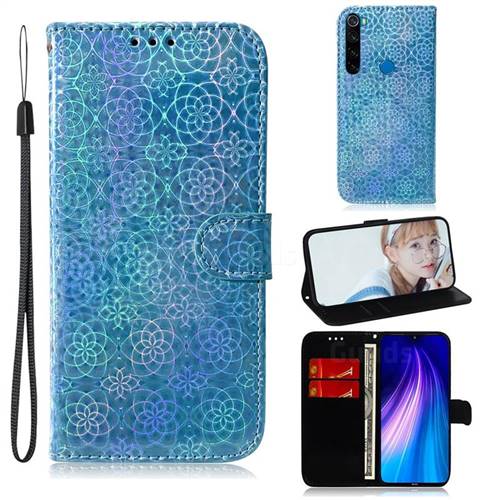 Laser Circle Shining Leather Wallet Phone Case for Mi Xiaomi Redmi Note 8T - Blue