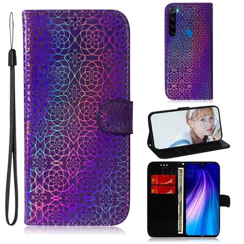 Laser Circle Shining Leather Wallet Phone Case for Mi Xiaomi Redmi Note 8T - Purple