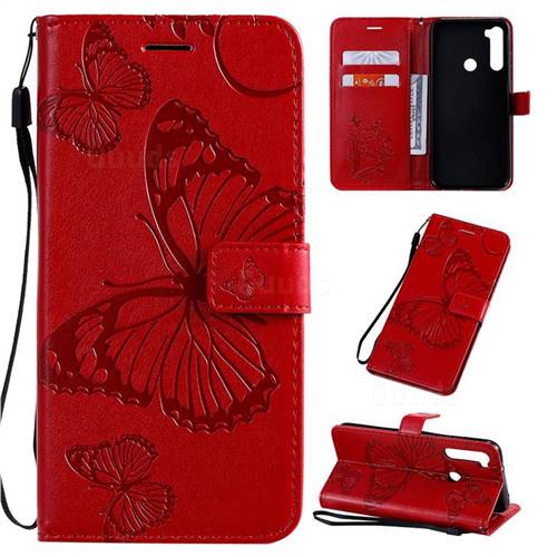 Embossing 3D Butterfly Leather Wallet Case for Mi Xiaomi Redmi Note 8T - Red