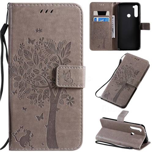 Embossing Butterfly Tree Leather Wallet Case for Mi Xiaomi Redmi Note 8T - Grey