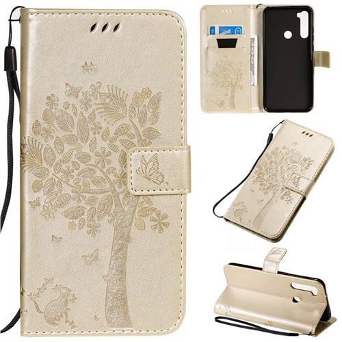 Embossing Butterfly Tree Leather Wallet Case for Mi Xiaomi Redmi Note 8T - Champagne