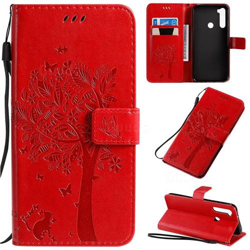 Embossing Butterfly Tree Leather Wallet Case for Mi Xiaomi Redmi Note 8T - Red