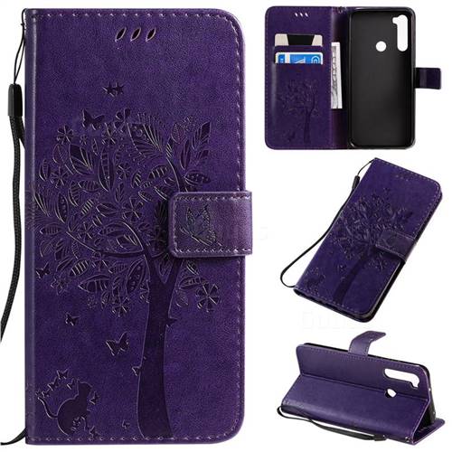 Embossing Butterfly Tree Leather Wallet Case for Mi Xiaomi Redmi Note 8T - Purple