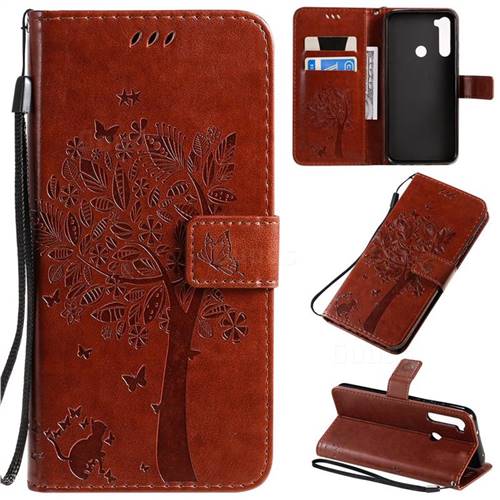 Embossing Butterfly Tree Leather Wallet Case for Mi Xiaomi Redmi Note 8T - Coffee