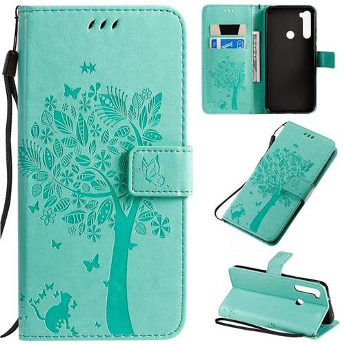 Embossing Butterfly Tree Leather Wallet Case for Mi Xiaomi Redmi Note 8T - Cyan