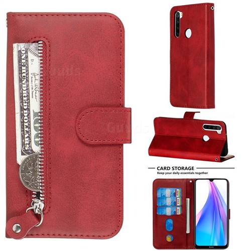 Retro Luxury Zipper Leather Phone Wallet Case for Mi Xiaomi Redmi Note 8T - Red
