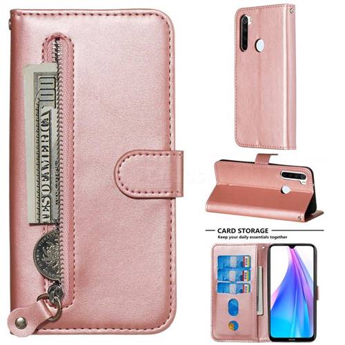 Retro Luxury Zipper Leather Phone Wallet Case for Mi Xiaomi Redmi Note 8T - Pink