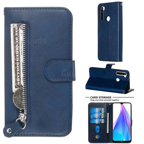 Retro Luxury Zipper Leather Phone Wallet Case for Mi Xiaomi Redmi Note 8T - Blue