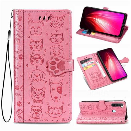 Embossing Dog Paw Kitten and Puppy Leather Wallet Case for Mi Xiaomi Redmi Note 8T - Pink