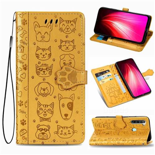 Embossing Dog Paw Kitten and Puppy Leather Wallet Case for Mi Xiaomi Redmi Note 8T - Yellow