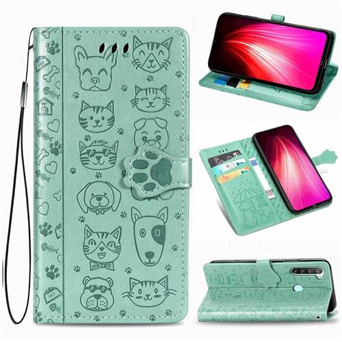 Embossing Dog Paw Kitten and Puppy Leather Wallet Case for Mi Xiaomi Redmi Note 8T - Green