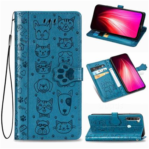 Embossing Dog Paw Kitten and Puppy Leather Wallet Case for Mi Xiaomi Redmi Note 8T - Blue
