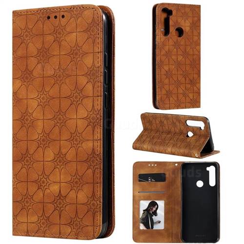 Intricate Embossing Four Leaf Clover Leather Wallet Case for Mi Xiaomi Redmi Note 8T - Yellowish Brown