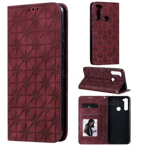 Intricate Embossing Four Leaf Clover Leather Wallet Case for Mi Xiaomi Redmi Note 8T - Claret