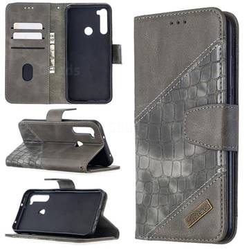 BinfenColor BF04 Color Block Stitching Crocodile Leather Case Cover for Mi Xiaomi Redmi Note 8T - Gray