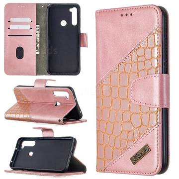 BinfenColor BF04 Color Block Stitching Crocodile Leather Case Cover for Mi Xiaomi Redmi Note 8T - Rose Gold