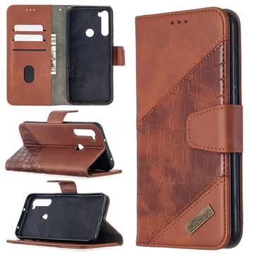 BinfenColor BF04 Color Block Stitching Crocodile Leather Case Cover for Mi Xiaomi Redmi Note 8T - Brown