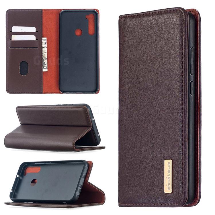 Binfen Color BF06 Luxury Classic Genuine Leather Detachable Magnet Holster Cover for Mi Xiaomi Redmi Note 8T - Dark Brown
