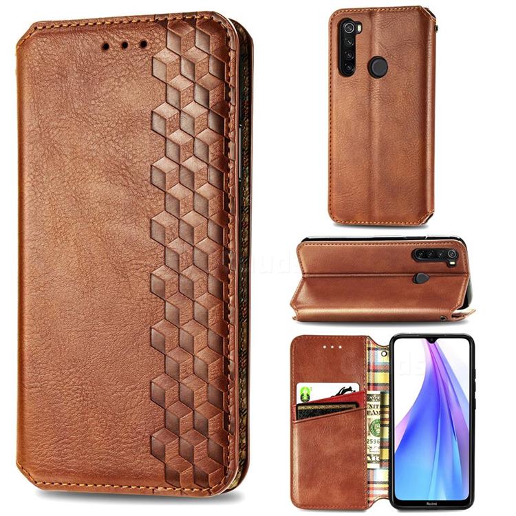 Ultra Slim Fashion Business Card Magnetic Automatic Suction Leather Flip Cover for Mi Xiaomi Redmi Note 8T - Brown