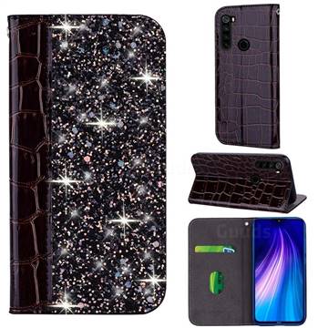 Shiny Crocodile Pattern Stitching Magnetic Closure Flip Holster Shockproof Phone Case for Mi Xiaomi Redmi Note 8T - Black Brown