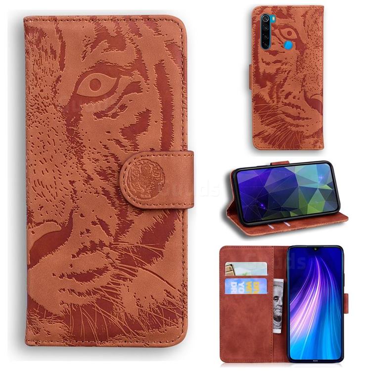 Intricate Embossing Tiger Face Leather Wallet Case for Mi Xiaomi Redmi Note 8T - Brown
