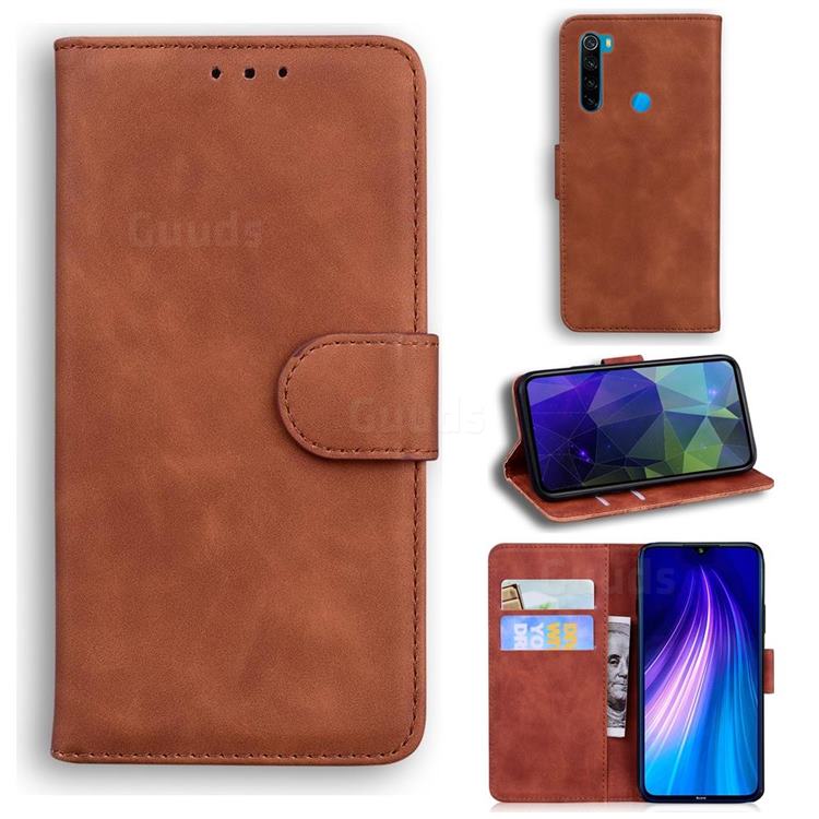 Retro Classic Skin Feel Leather Wallet Phone Case for Mi Xiaomi Redmi Note 8T - Brown