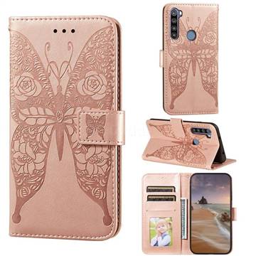 Intricate Embossing Rose Flower Butterfly Leather Wallet Case for Mi Xiaomi Redmi Note 8T - Rose Gold