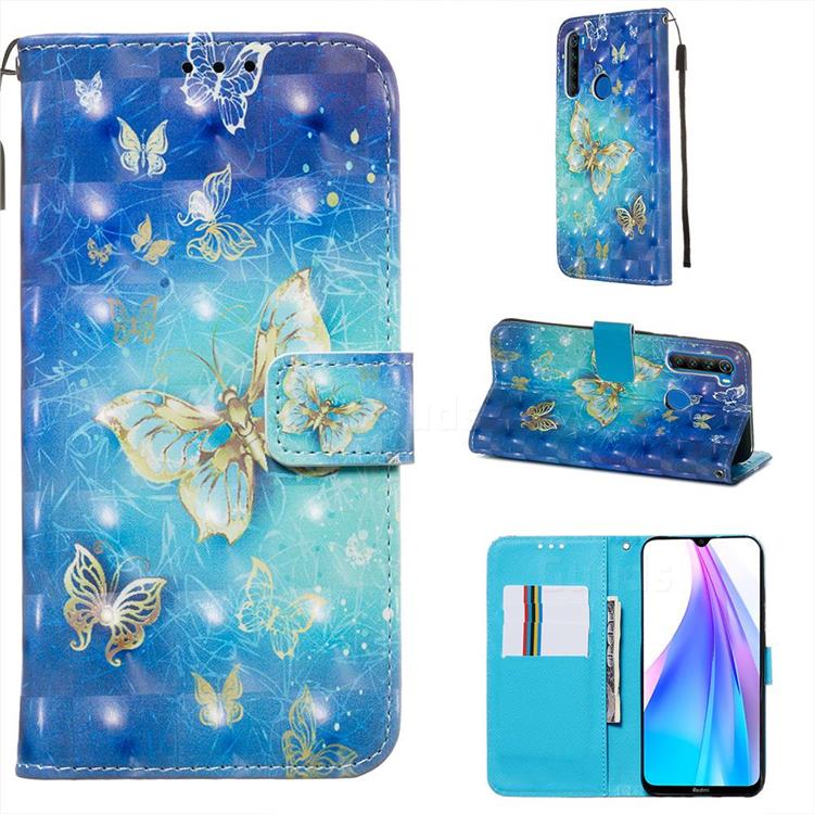 Gold Butterfly 3D Painted Leather Wallet Case for Mi Xiaomi Redmi Note 8T