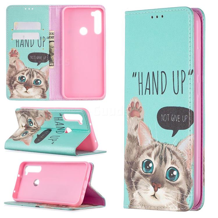 Hand Up Cat Slim Magnetic Attraction Wallet Flip Cover for Mi Xiaomi Redmi Note 8T